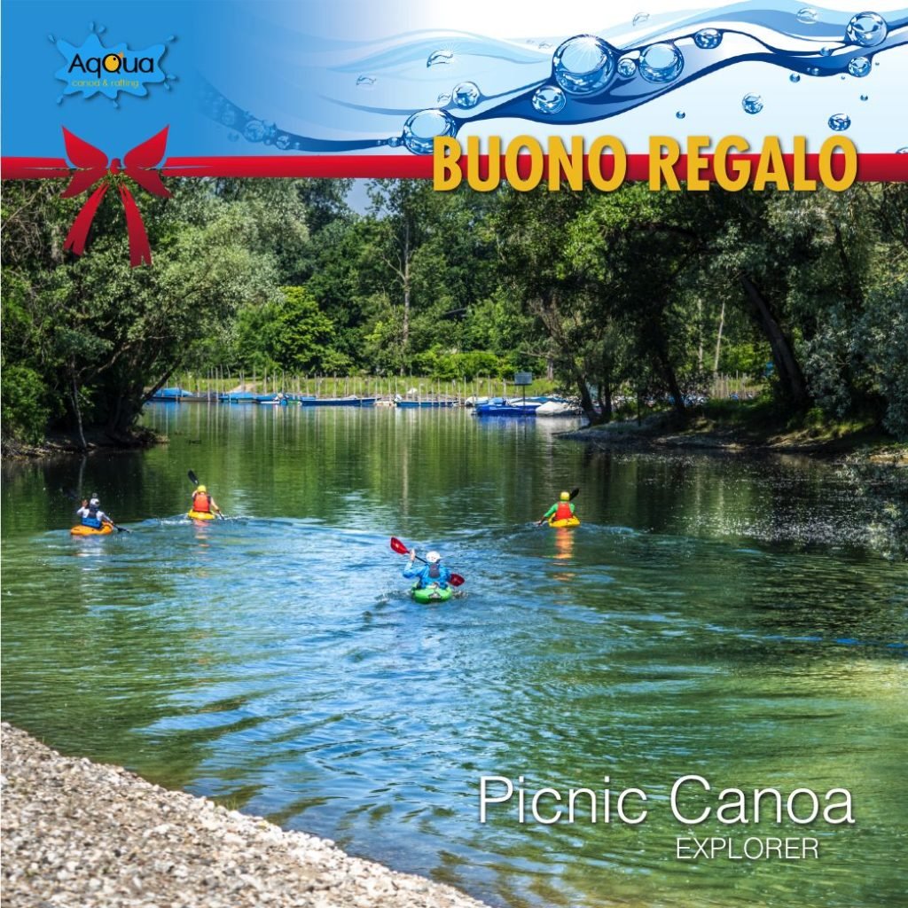 buono regalo natale per il picnic canoa conimmagine di darsena di fiume e canoisti